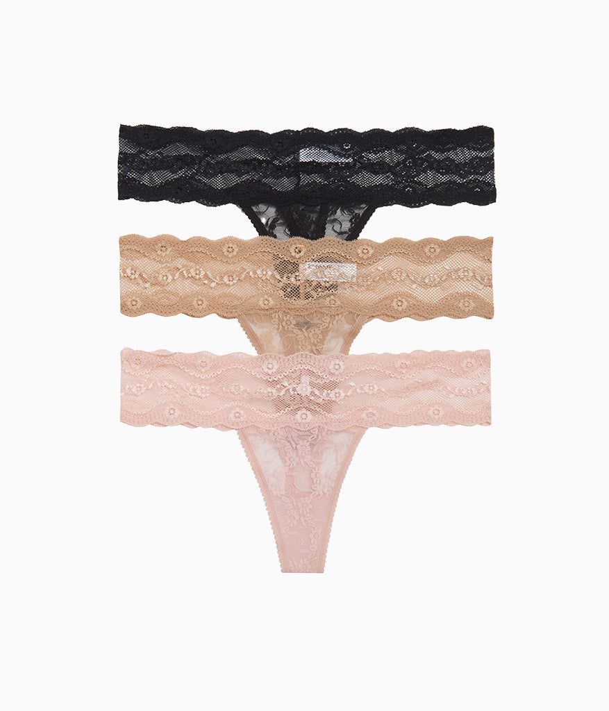 Lace Kiss Thong Panty Pack: Rose Smoke/Au Natural/Night