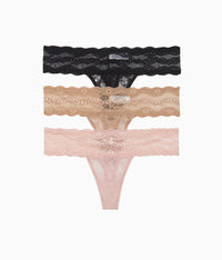 Lace Kiss Thong Panty Pack: Rose Smoke/Au Natural/Night