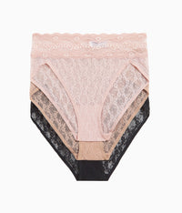 Lace Kiss Hi-Leg Panty Pack: Rose Smoke/Au Natural/Night