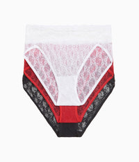 Lace Kiss Hi-Leg Panty Pack: White/Crimson Red/Night
