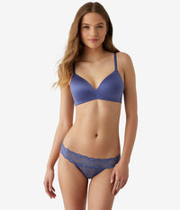 Future Foundation Wire Free T-Shirt Bra with Lace: Indigo Blue