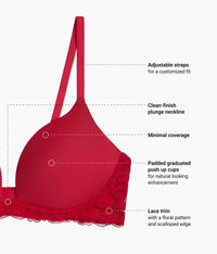 Feeling Famous Wire Free Push Up Bra: Chili Pepper/Biking Red